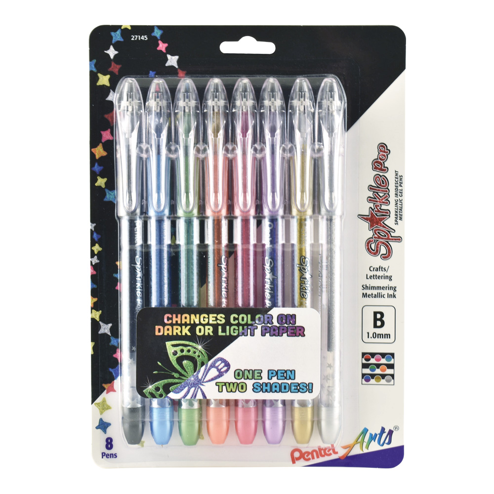 Pentel Arts Sparkle Pop Gel Pens, Iridescent Metallic, 1.0mm - 8 pens